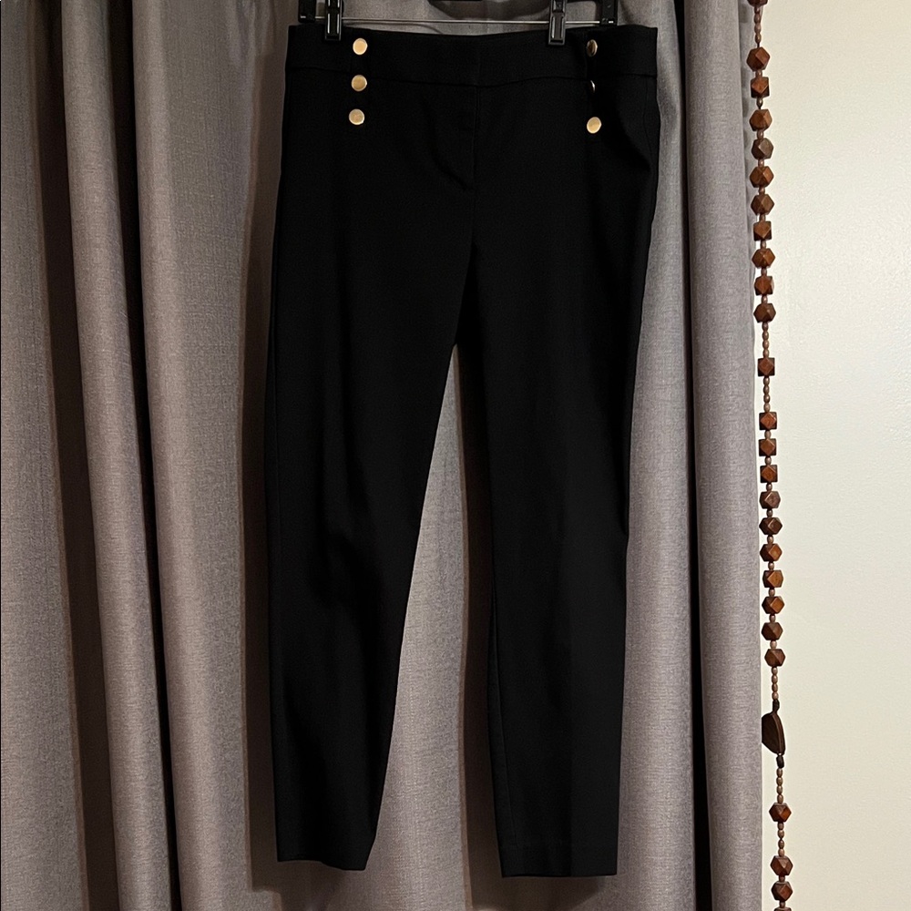 Ann Taylor Black Cropped Pants with Gold Buttons